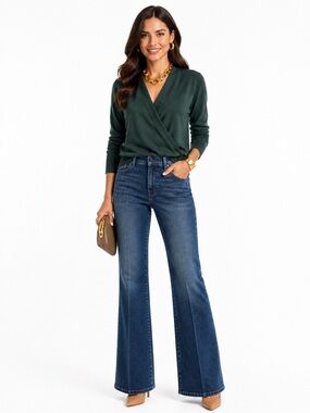 Ann Taylor Deep Forest Green V-Neck Wrap Sweater